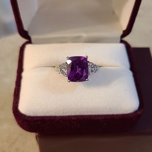 Sz 7 Helzberg Sterling Silver Purple Sapphire, White Topaz Ring